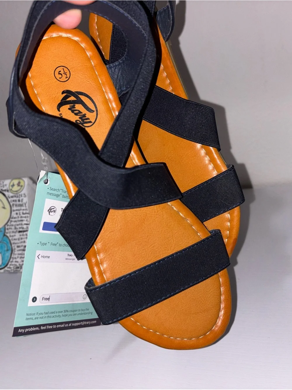 Trary Navy Blue & Tan Strappy Ankle Wrap Comfort Sandals Size 5.5 NWT 🏷️